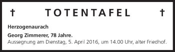 Anzeige von Totentafel vom 02.04.2016 von MGO