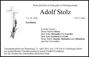 Anzeige von Adolf Stolz von MGO