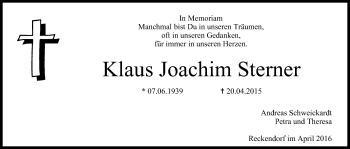Anzeige von Klaus Joachim Sterner von MGO
