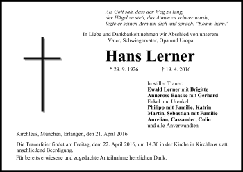 Anzeige von Hans Lerner von MGO