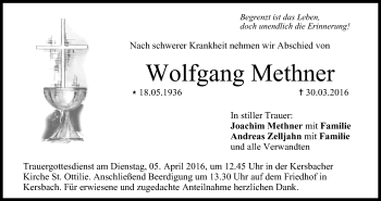 Anzeige von Wolfgang Methner von MGO