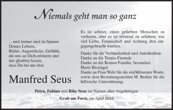 Anzeige von Manfred Seus von MGO