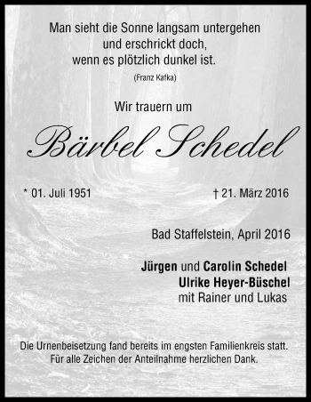 Anzeige von Bärbel Schedel von MGO