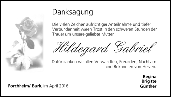 Anzeige von Hildegard Gabriel von MGO