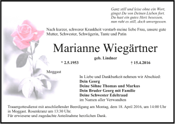 Anzeige von Marianne Wiegärtner von MGO