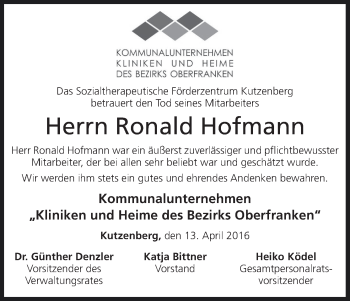 Anzeige von Ronald Hofmann von MGO