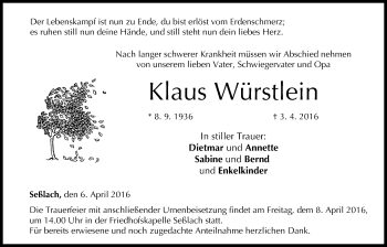 Anzeige von Klaus Würstlein von MGO