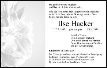 Anzeige von Ilse Hacker von MGO