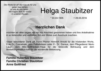 Anzeige von Helga Staubitzer von MGO