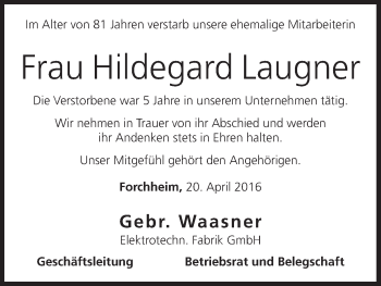 Anzeige von Hildegard Laugner von MGO