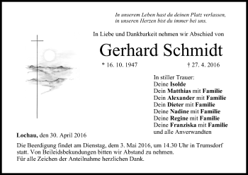 Anzeige von Gerhard Schmidt von MGO