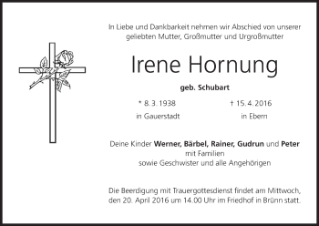 Anzeige von Irene Hornung von MGO