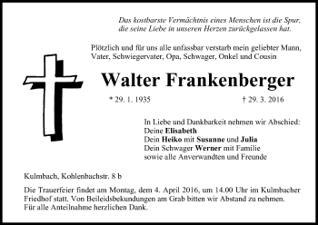 Anzeige von Walter Frankenberger von MGO