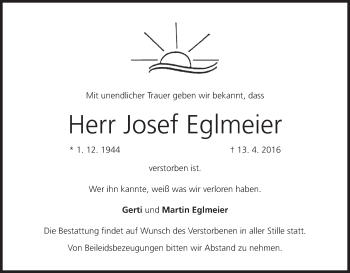 Anzeige von Josef Eglmeier von MGO