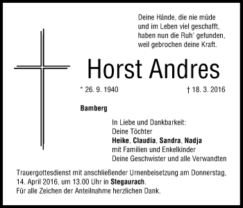 Anzeige von Horst Andres von MGO