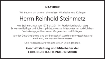 Anzeige von Reinhold Steinmetz von MGO