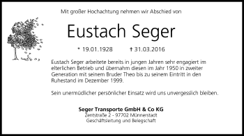 Anzeige von Eustach Seger von MGO
