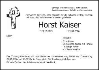 Anzeige von Horst Kaiser von MGO