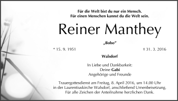 Anzeige von Reiner Manthey von MGO