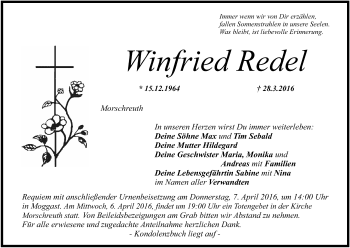 Anzeige von Winfried Redel von MGO