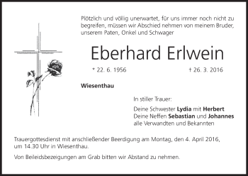 Anzeige von Eberhard Erlwein von MGO