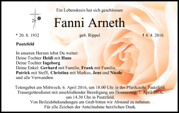 Anzeige von Fanni Arneth von MGO