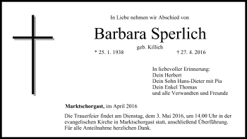 Anzeige von Barbara Sperlich von MGO