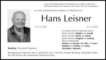Anzeige von Hans Leisner von MGO