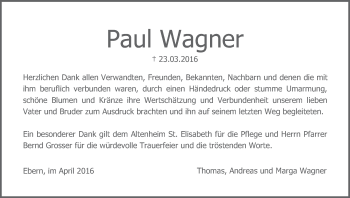 Anzeige von Paul Wagner von MGO