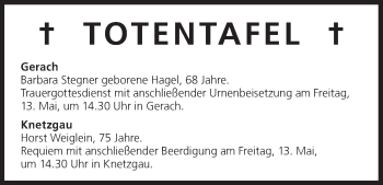 Anzeige von Totentafel vom 12.05.2016 von MGO