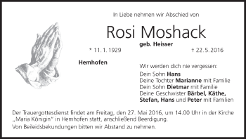 Anzeige von Rosi Moshack von MGO