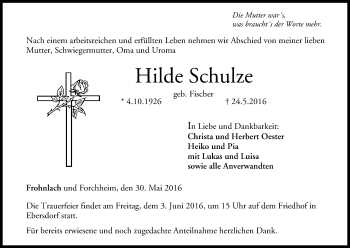 Anzeige von Hilde Schulze von MGO