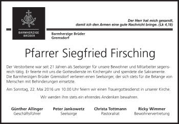 Anzeige von Siegfried Firsching von MGO