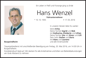 Anzeige von Hans Wenzel von MGO