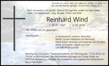 Anzeige von Reinhard Wind von MGO