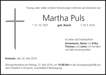 Anzeige von MArtha Puls von MGO