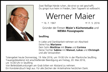 Anzeige von Werner Maier von MGO