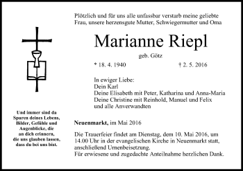 Anzeige von Marianne Riepl von MGO