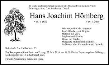 Anzeige von Hans Joachim Hömberg von MGO