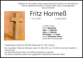 Anzeige von Fritz Hormeß von MGO