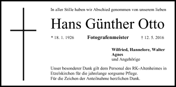 Anzeige von Hans Günther Otto von MGO