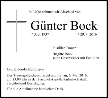 Anzeige von Gunter Bock von MGO