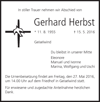 Anzeige von Gerhard Herbst von MGO