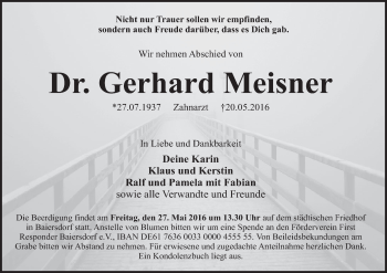 Anzeige von Gerhard Meisner von MGO