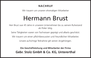 Anzeige von Hermann Brust von MGO