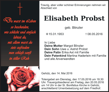 Anzeige von Elisabeth Probst von MGO
