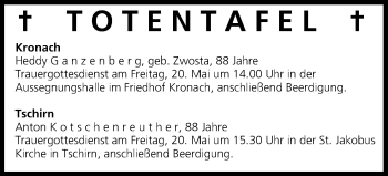 Anzeige von Totentafel vom 20.05.2016 von MGO