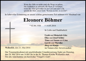 Anzeige von Eleonore Böhmer von MGO