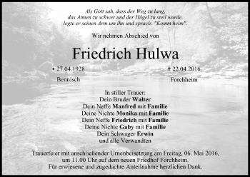 Anzeige von Friedrich Hulwa von MGO