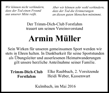 Anzeige von Armin Müller von MGO